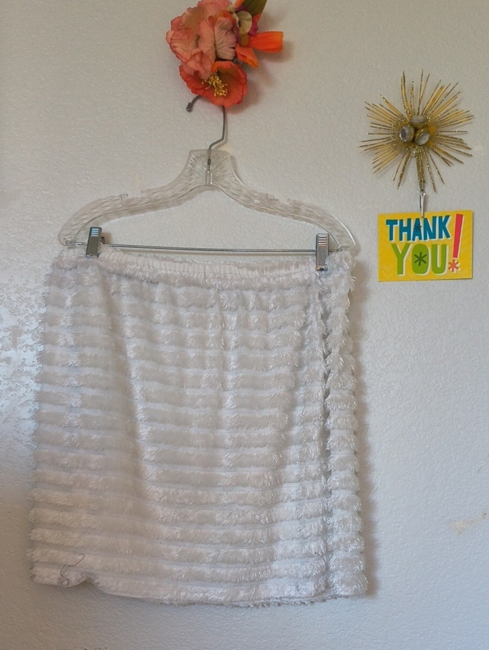 PrettyLittleThing White Fringe Textured Stripe Mini Skirt/CoverUp Summer Festiva